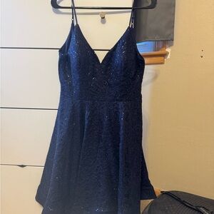 B. Smart Navy Lace Sequin Fit & Flare Dress